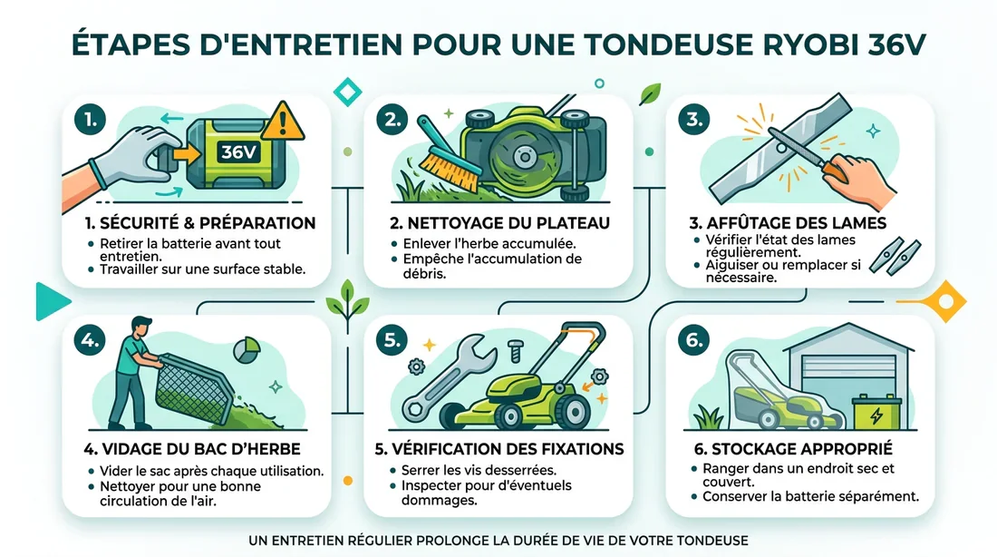 Tondeuse Ryobi 36V avec capot batterie ouvert