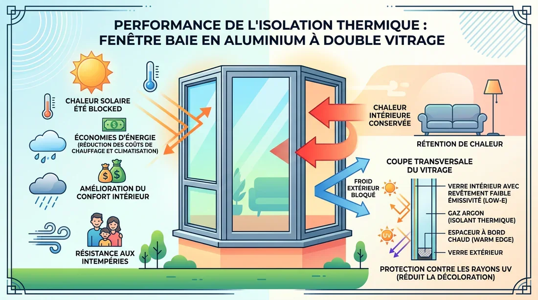 Schéma explicatif de l'isolation thermique et du double vitrage d'une baie vitrée