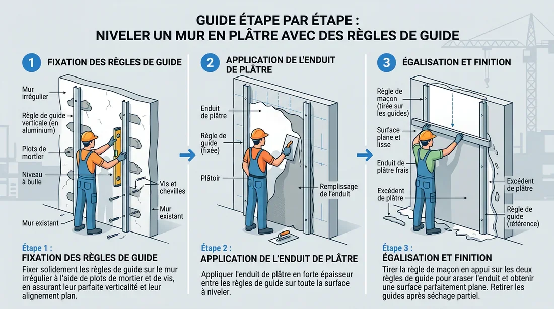 Schéma explicatif des étapes de réalisation des bandes de dressement et du dressage