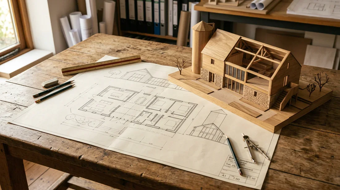 Plan d'architecte et étude de faisabilité pour la rénovation d'une grange