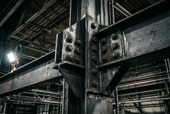 Détail d'une charpente métallique industrielle