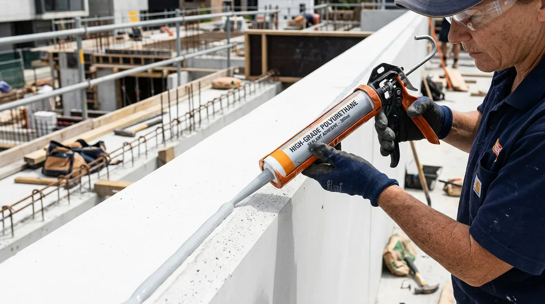 Application de colle mastic pour fixer la couvertine sur le muret