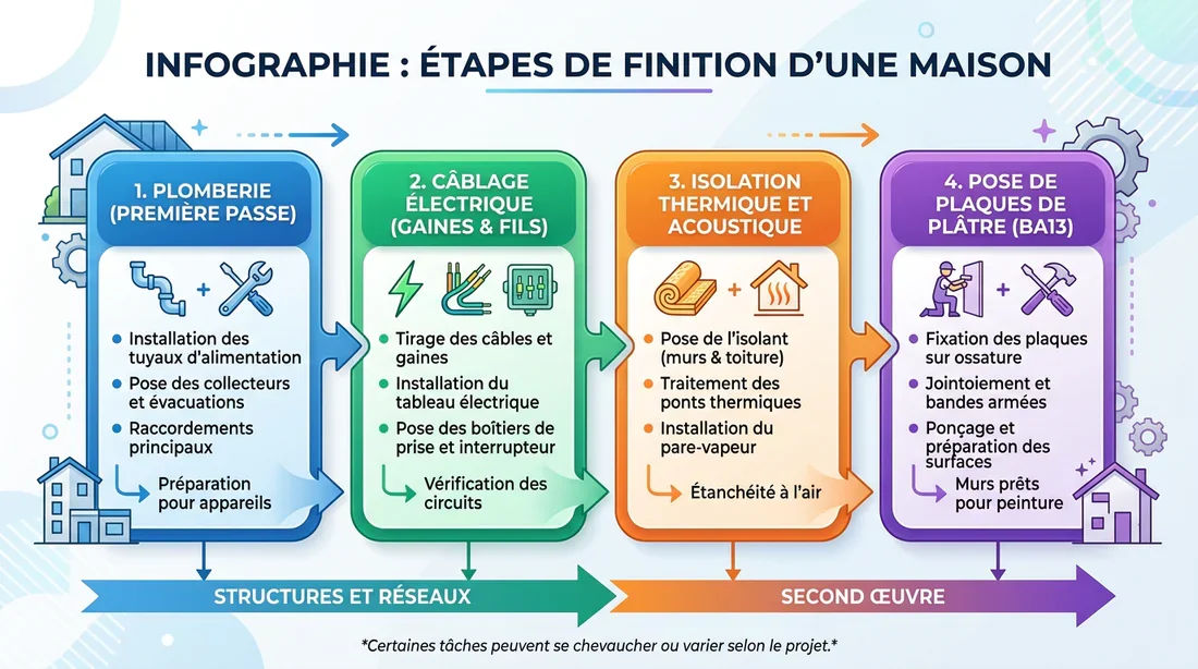 Schéma explicatif des étapes chronologiques du second œuvre dans la construction