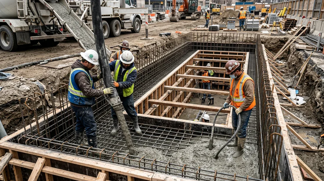 Étapes de réalisation du coffrage de la fosse Construction et coffrage en béton d'une fosse de visite