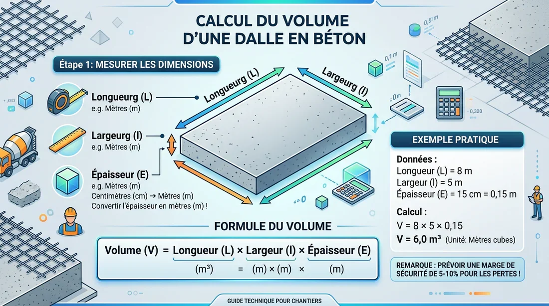 Schéma explicatif pour le calcul du volume de béton nécessaire.