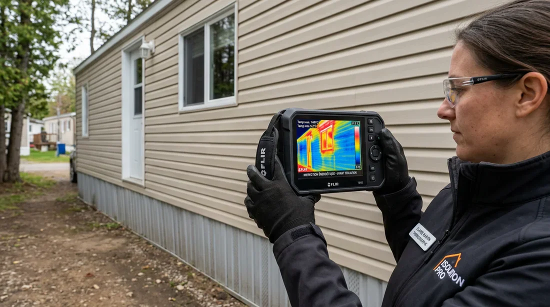 Diagnostic thermique par caméra infrarouge pour détecter les pertes de chaleur d'un mobil-home