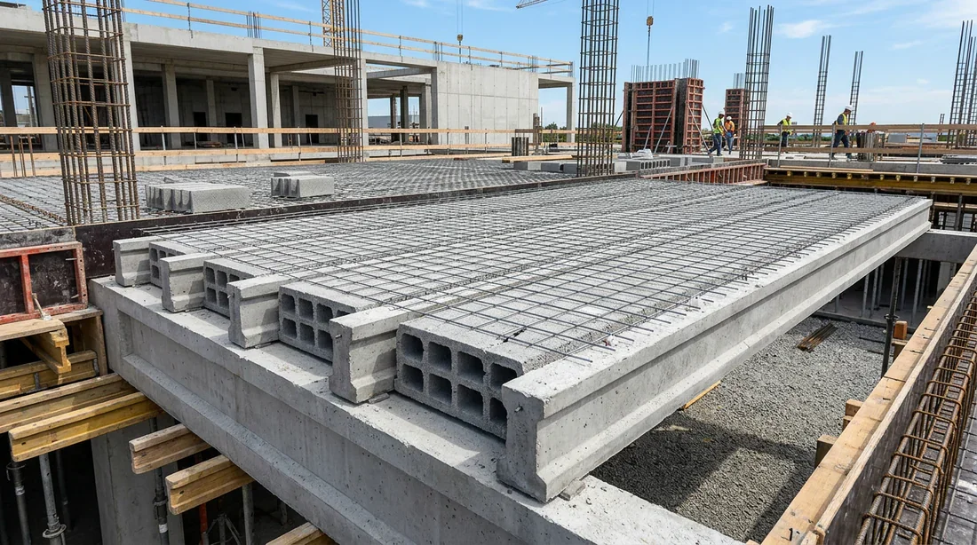 Assemblage d'un plancher hourdis avec poutrelles précontraintes et entrevous