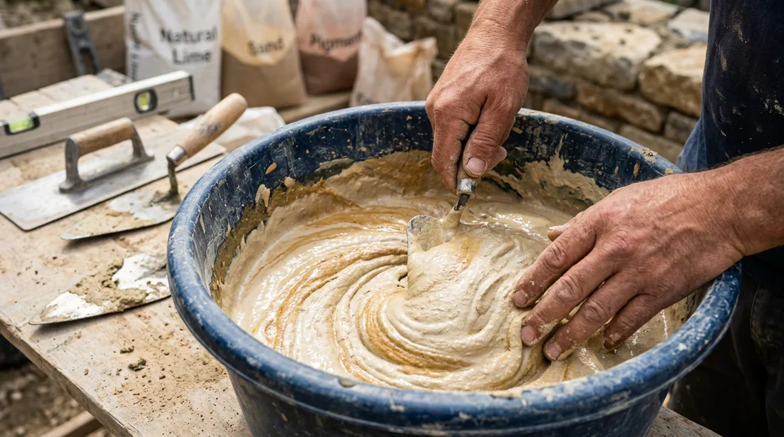 Préparation et mélange de l'enduit à la chaux naturelle