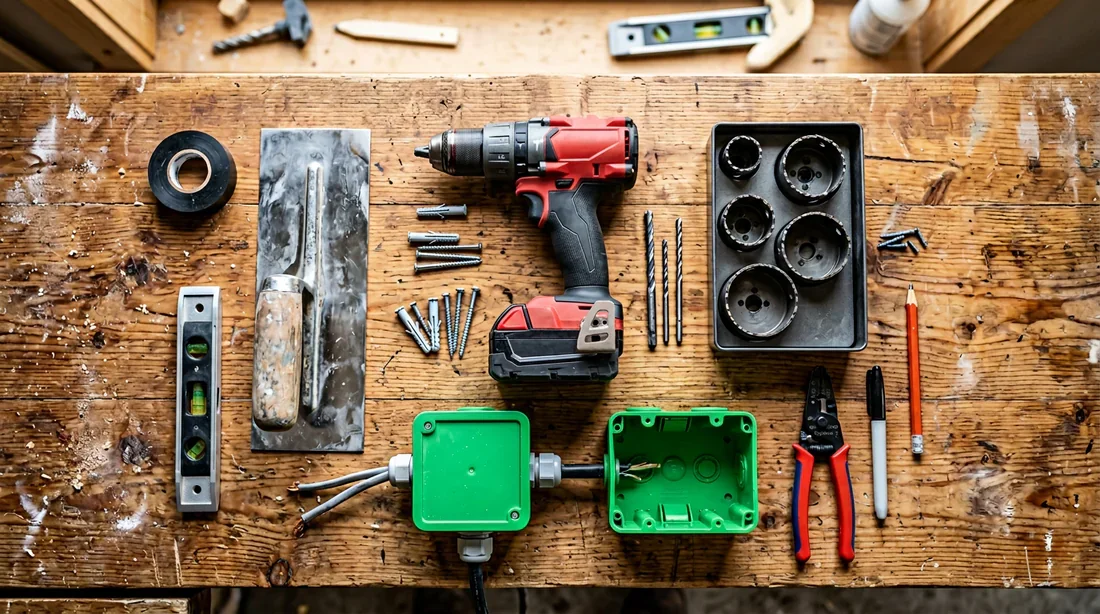 Matériel d'électricien pour pose murale Outils nécessaires pour l'encastrement de boîtes électriques dans la brique