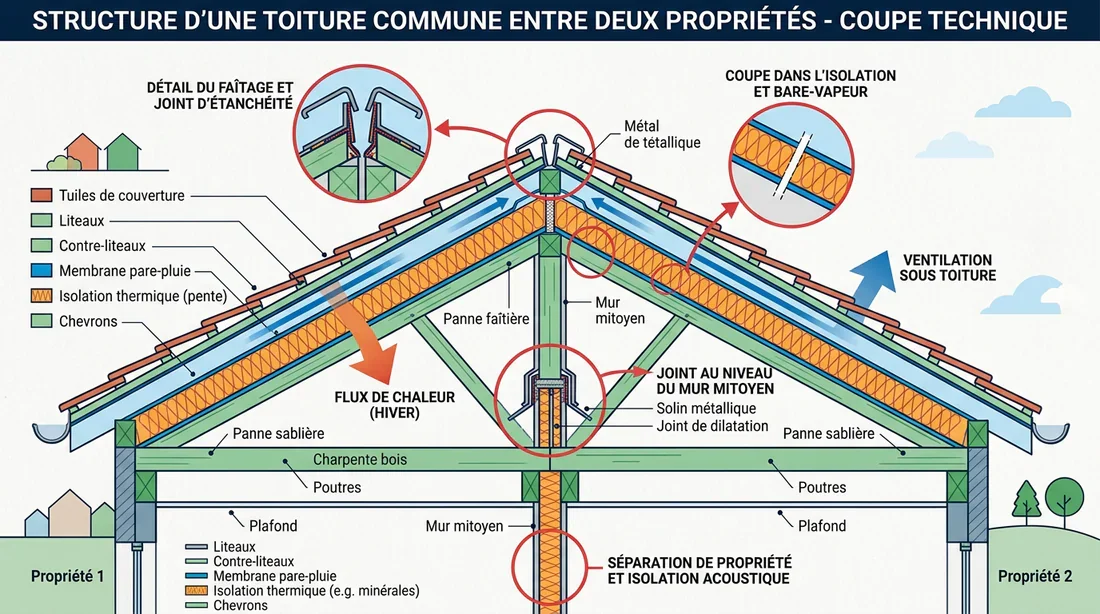 Schéma technique toiture Schéma technique de la structure d'une toiture partagée