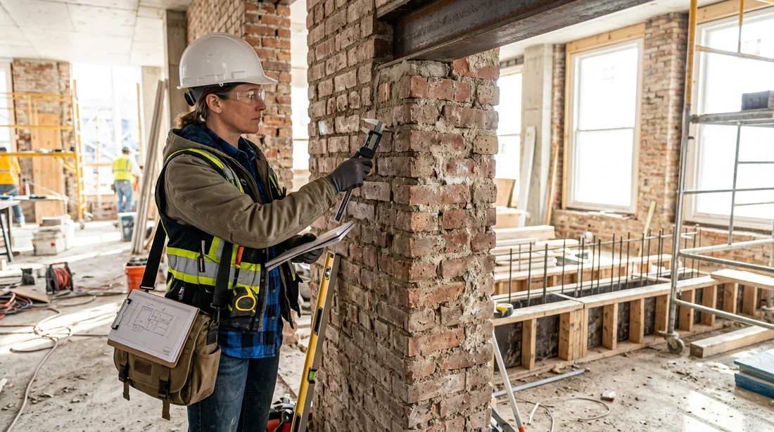 Ingénieur analysant la faisabilité d'ouverture d'un mur porteur intérieur